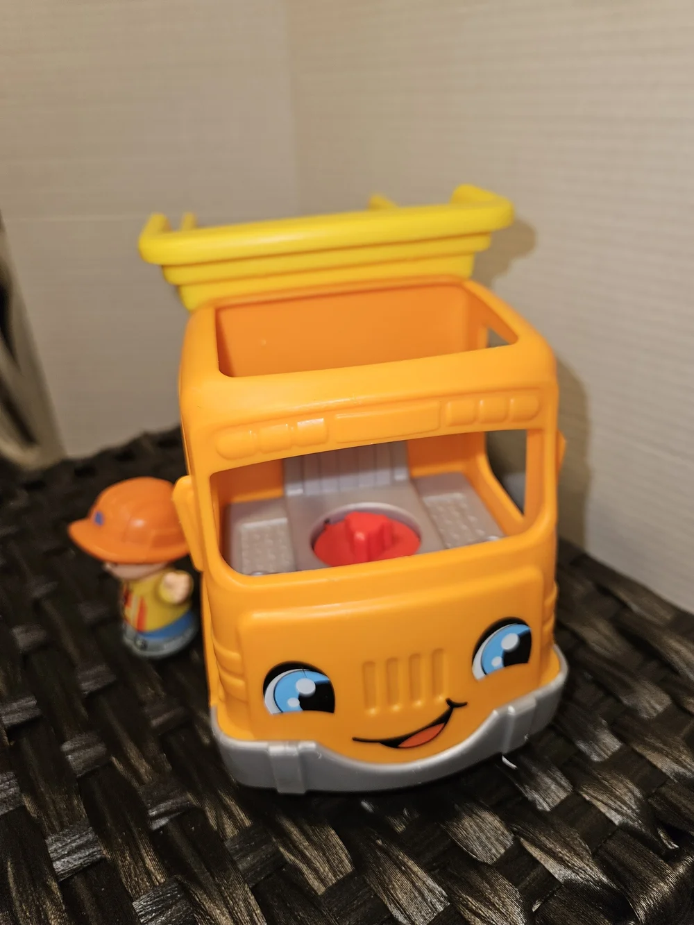 Bright Yellow & Orange Kids Dump Truck Toy with Removable Figurine
